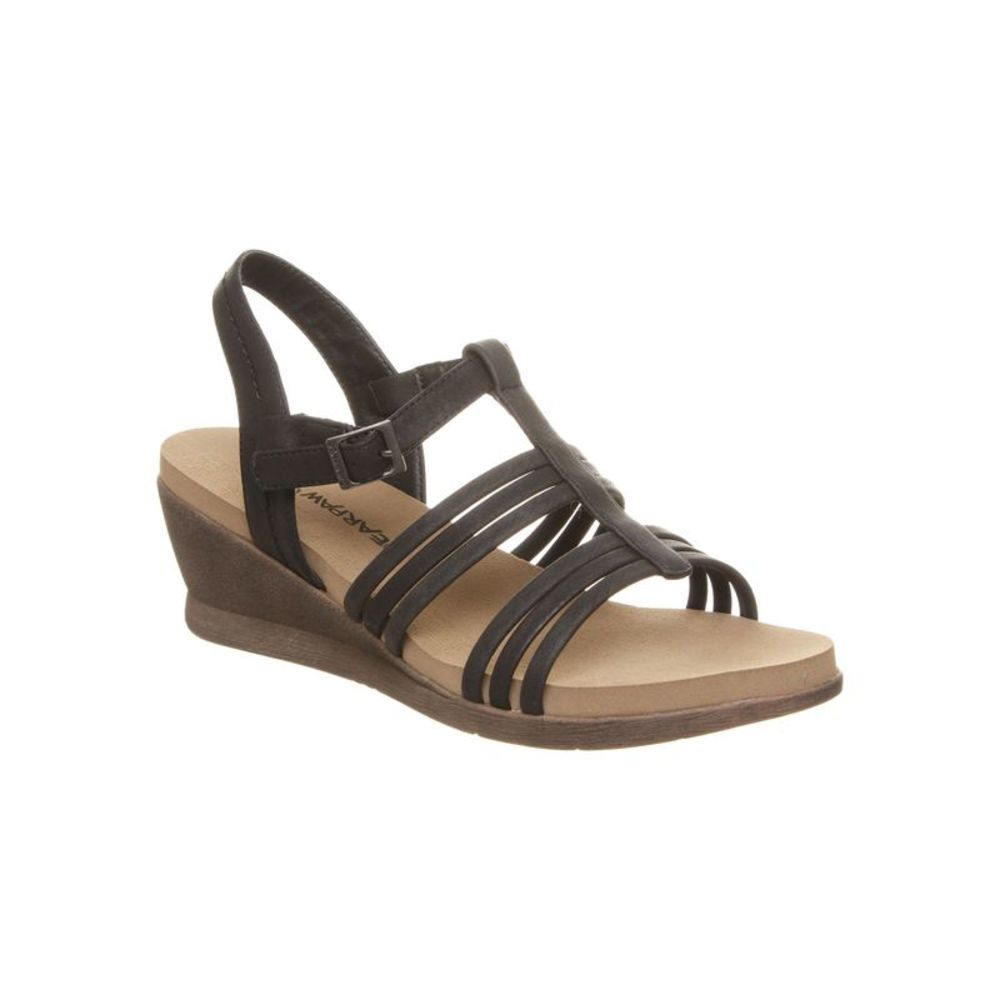 BEAR PAW Womens Black 1" Platform Viola Round Toe Wedge Slingback Sandal 7